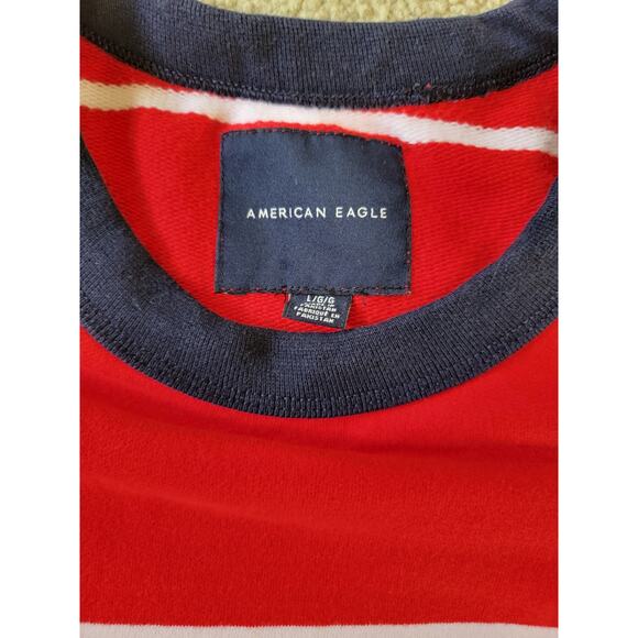 American Eagle Rugby Wide Stripe Nautical Crewneck Sweater Shirt Red/Navy Size L - Picture 2 of 6